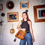 DRAWSTRING BUCKET BAG - OOAK HUIPIL - BLACK - NO. 202471