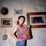 DRAWSTRING BUCKET BAG - OOAK HUIPIL - FOSSIL - NO. 202477