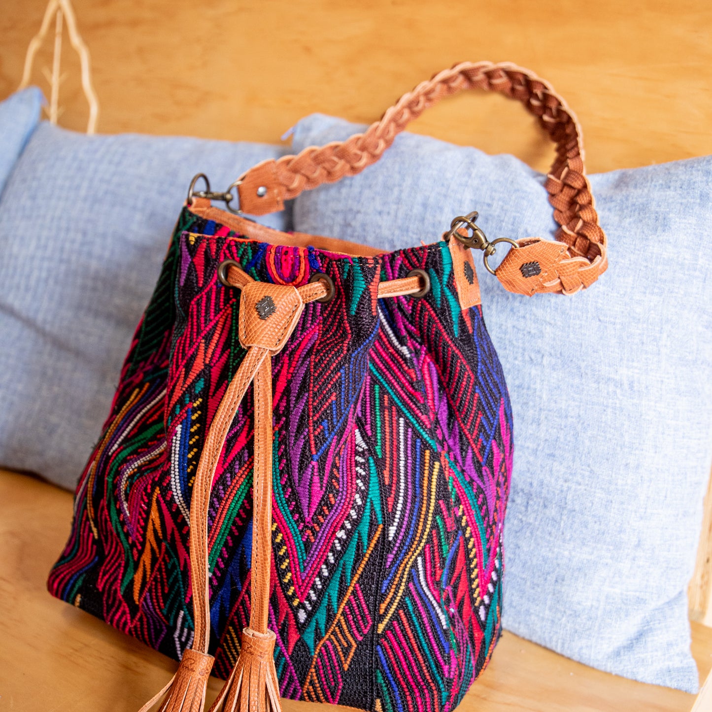 DRAWSTRING BUCKET BAG - OOAK HUIPIL - DESERT PYTHON - NO. 18027