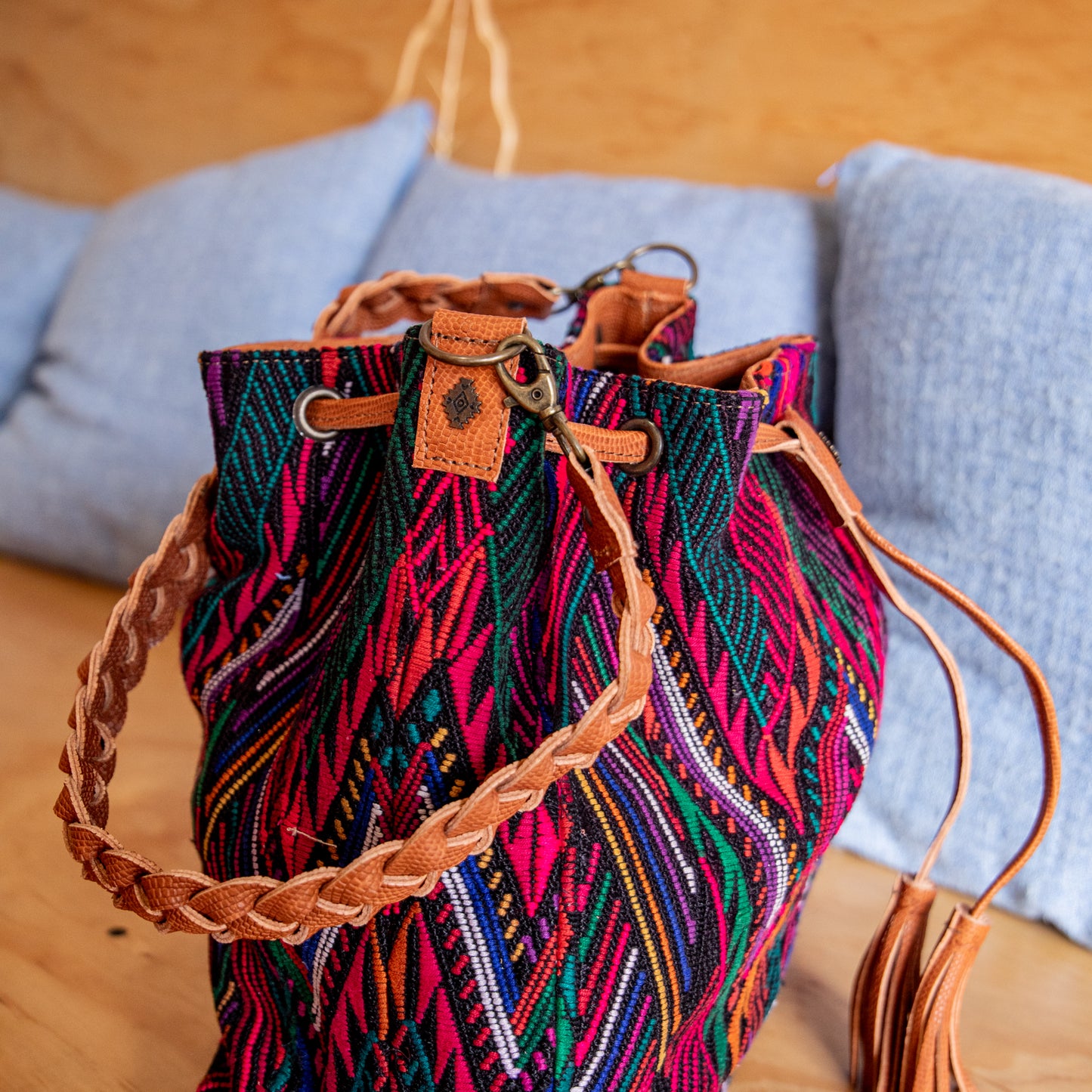 DRAWSTRING BUCKET BAG - OOAK HUIPIL - DESERT PYTHON - NO. 18027