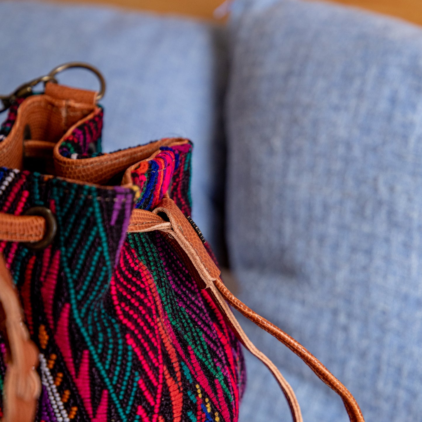 DRAWSTRING BUCKET BAG - OOAK HUIPIL - DESERT PYTHON - NO. 18027