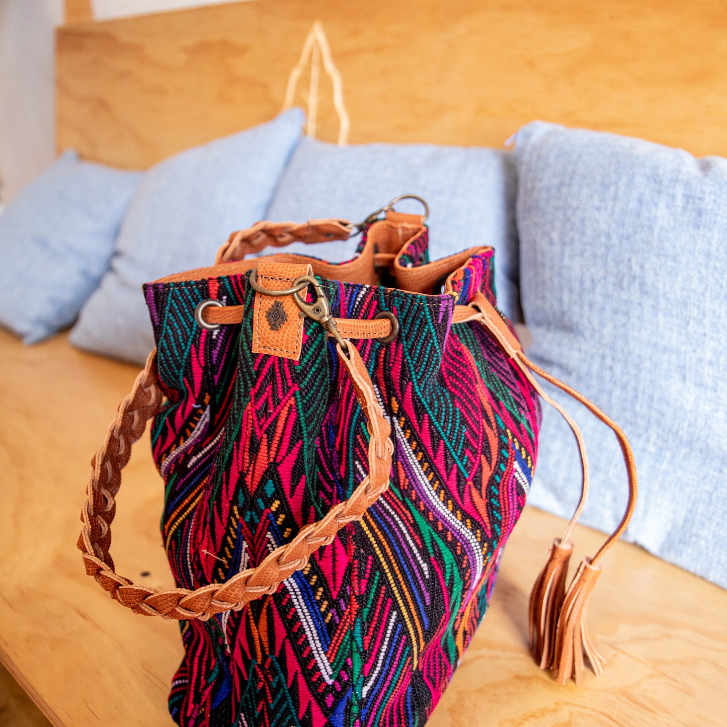 DRAWSTRING BUCKET BAG - OOAK HUIPIL - DESERT PYTHON - NO. 18027