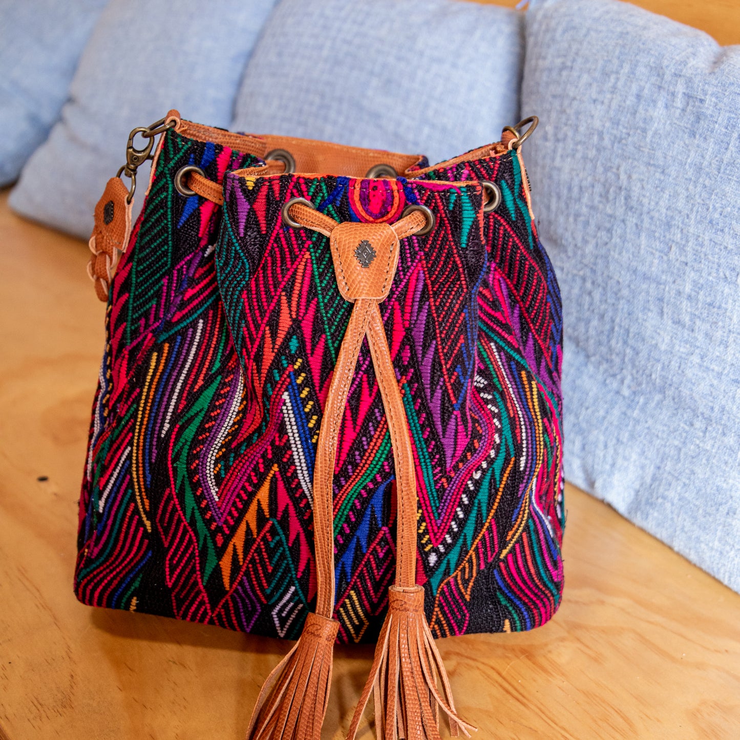 DRAWSTRING BUCKET BAG - OOAK HUIPIL - DESERT PYTHON - NO. 18027