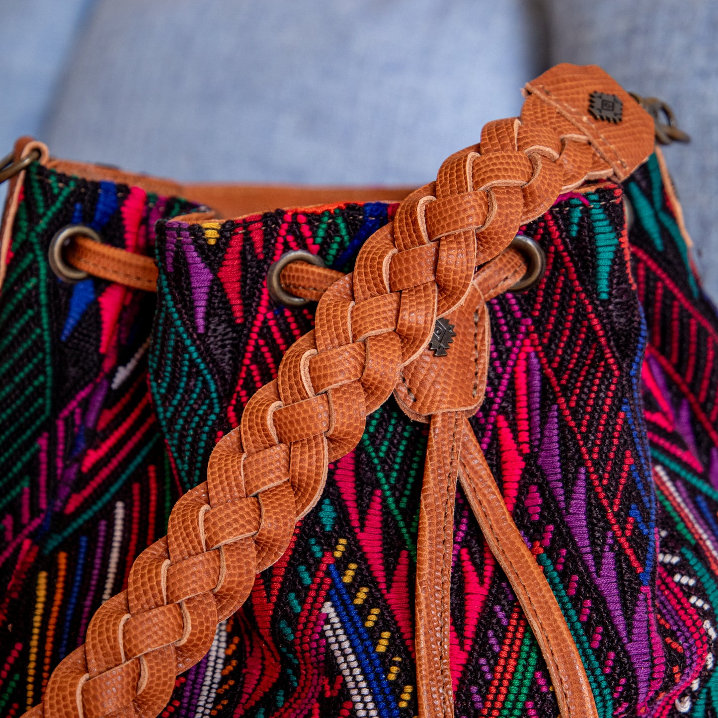 DRAWSTRING BUCKET BAG - OOAK HUIPIL - DESERT PYTHON - NO. 18027