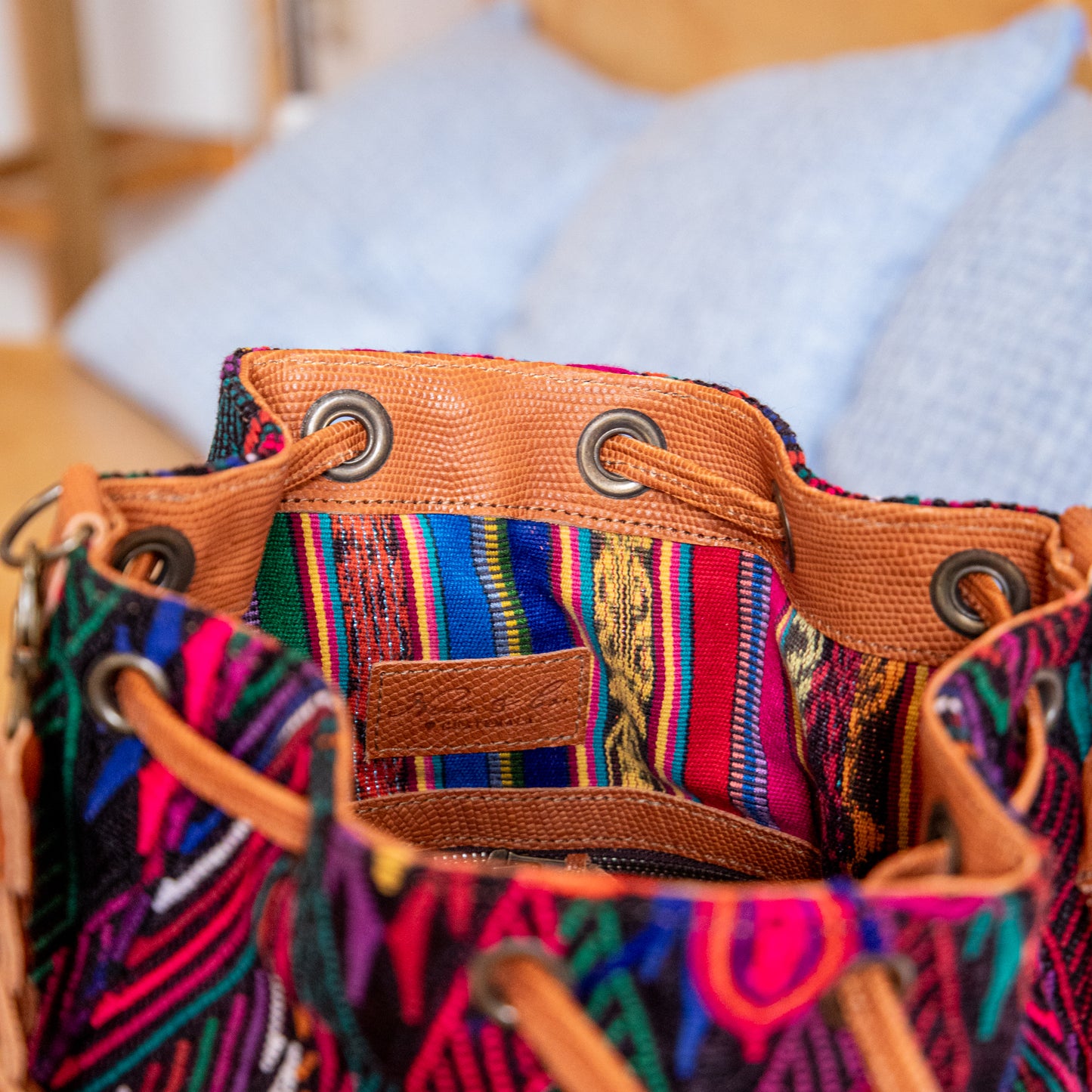 DRAWSTRING BUCKET BAG - OOAK HUIPIL - DESERT PYTHON - NO. 18027