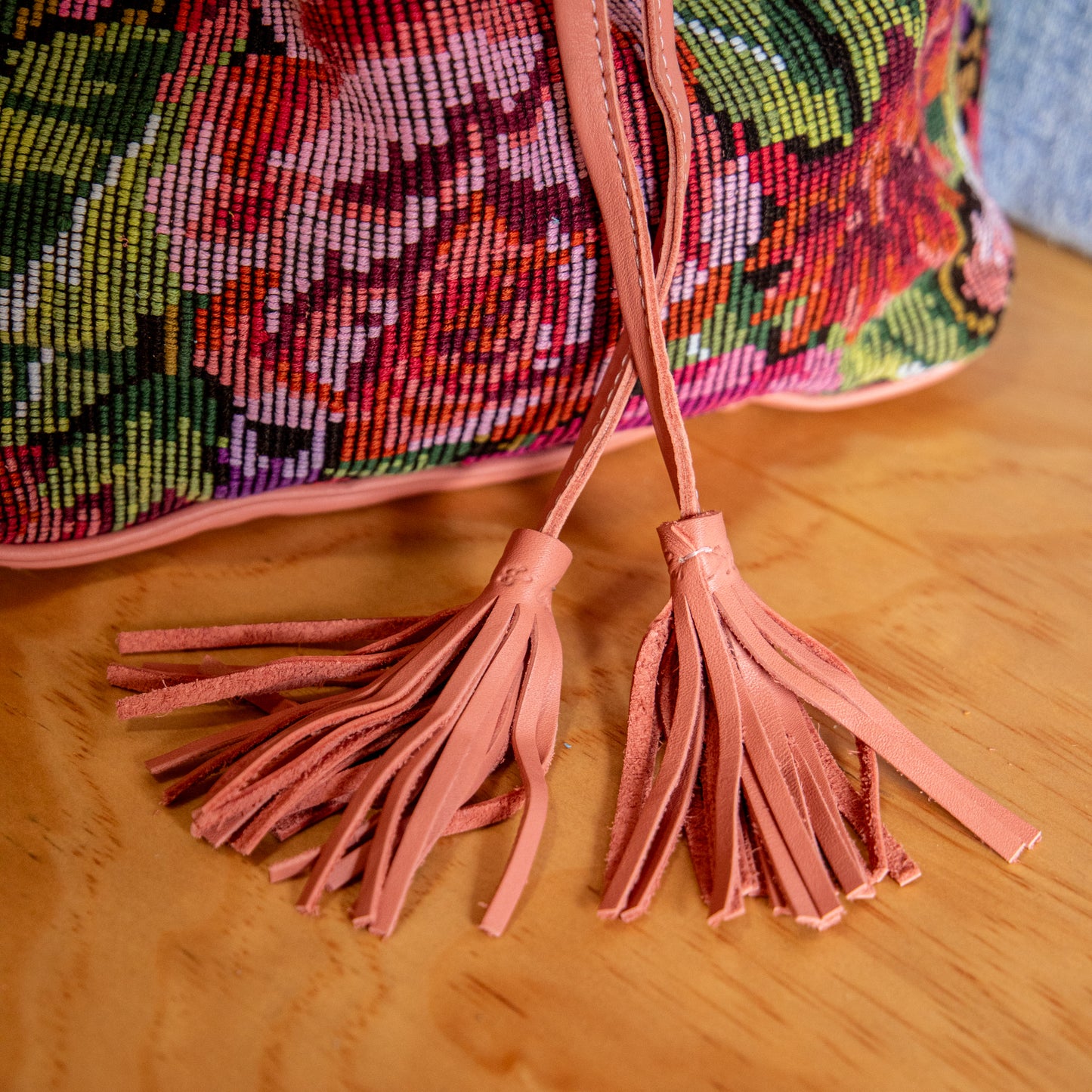 DRAWSTRING BUCKET BAG - OOAK HUIPIL - BLUSH - NO. 18026