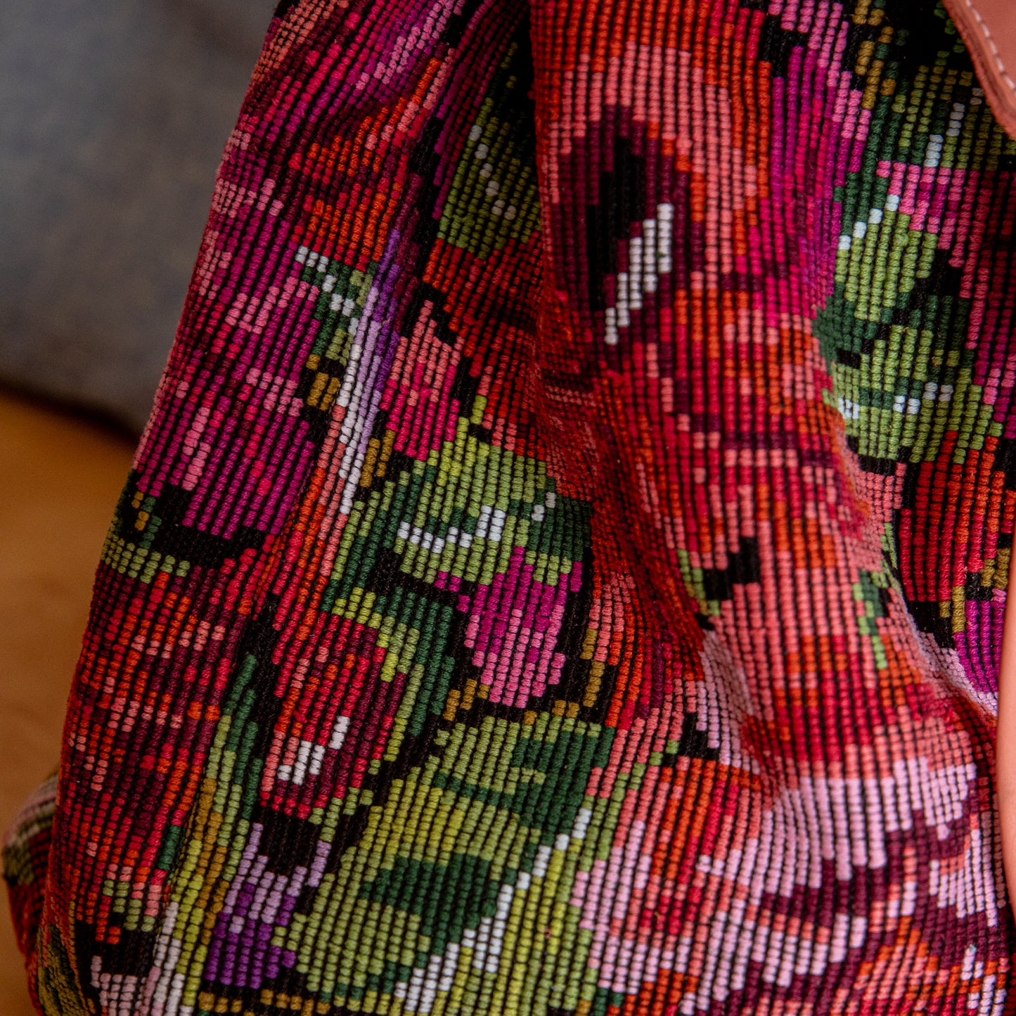 DRAWSTRING BUCKET BAG - OOAK HUIPIL - BLUSH - NO. 18026