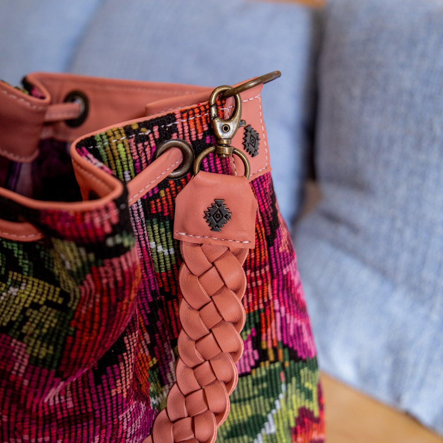 DRAWSTRING BUCKET BAG - OOAK HUIPIL - BLUSH - NO. 18026
