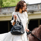 SIGNATURE EDITION DRAWSTRING BUCKET BAG  - FULL LEATHER - BLACK