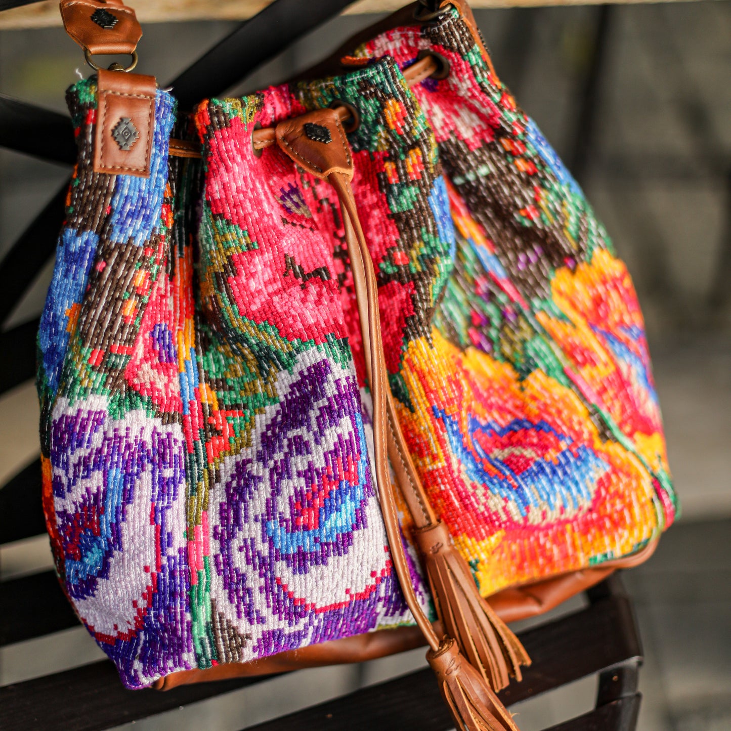 DRAWSTRING BUCKET BAG - OOAK HUIPIL - CAFE - NO. 19311