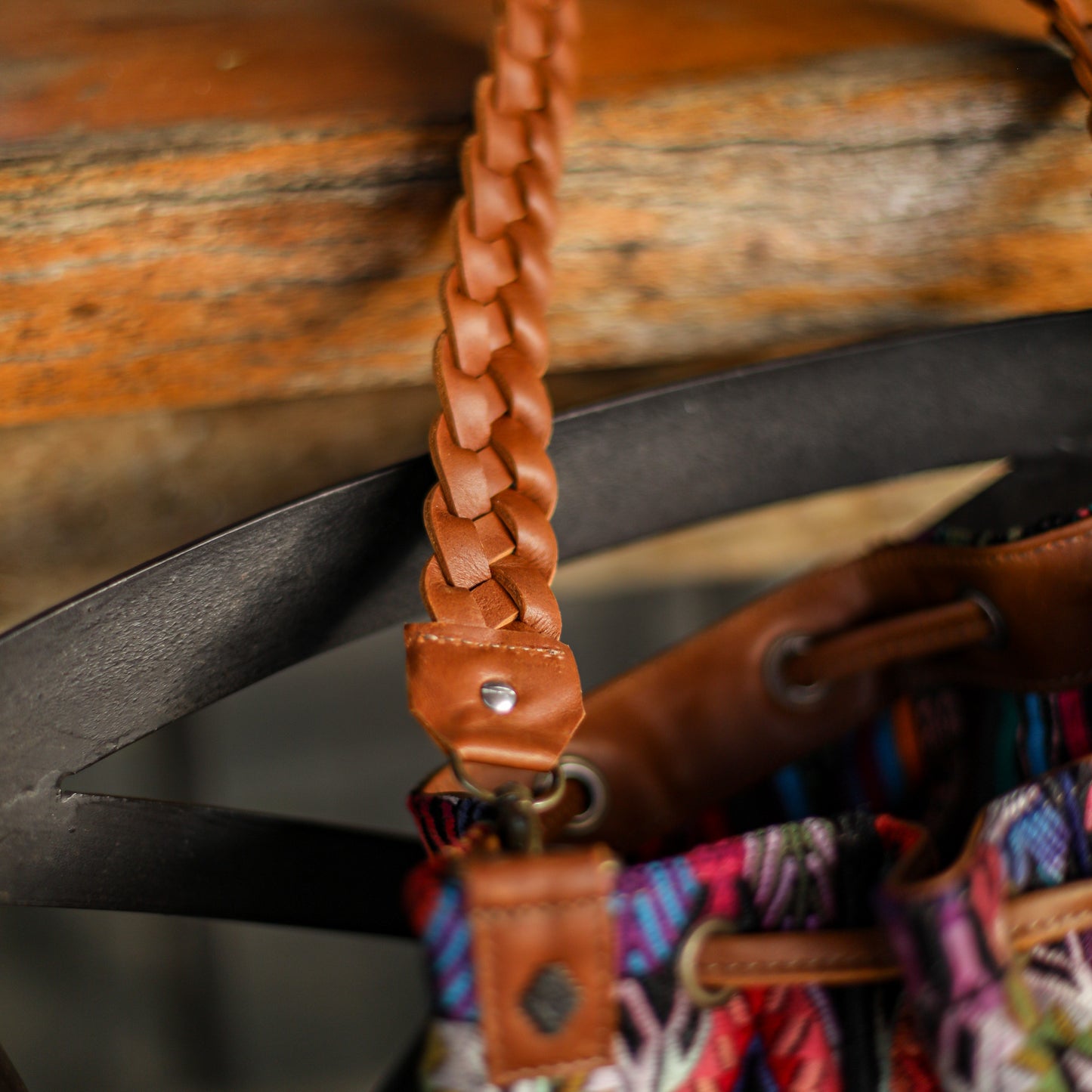 DRAWSTRING BUCKET BAG - OOAK HUIPIL - CAFE - NO. 19309