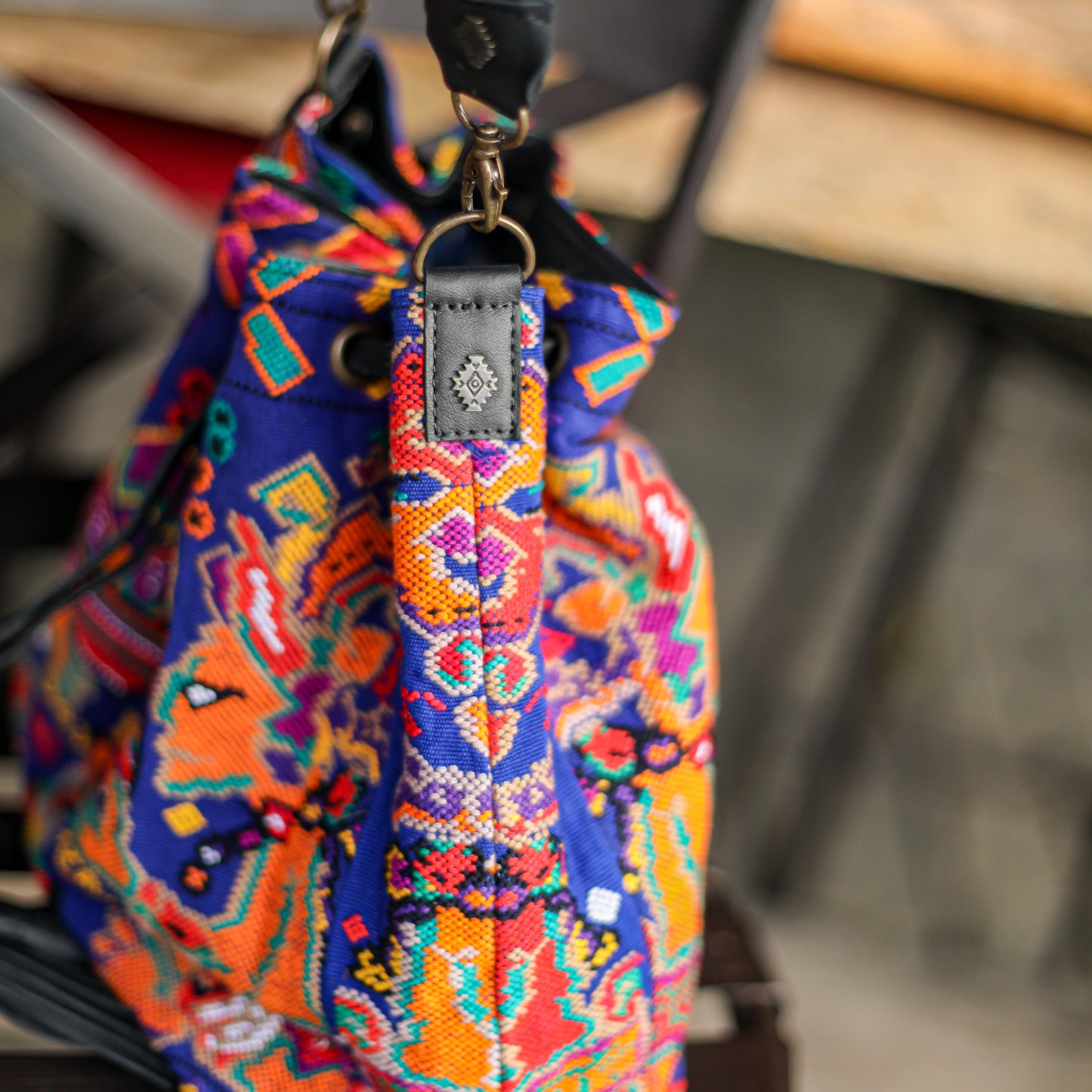 DRAWSTRING BUCKET BAG - OOAK HUIPIL - BLACK - NO. 19314