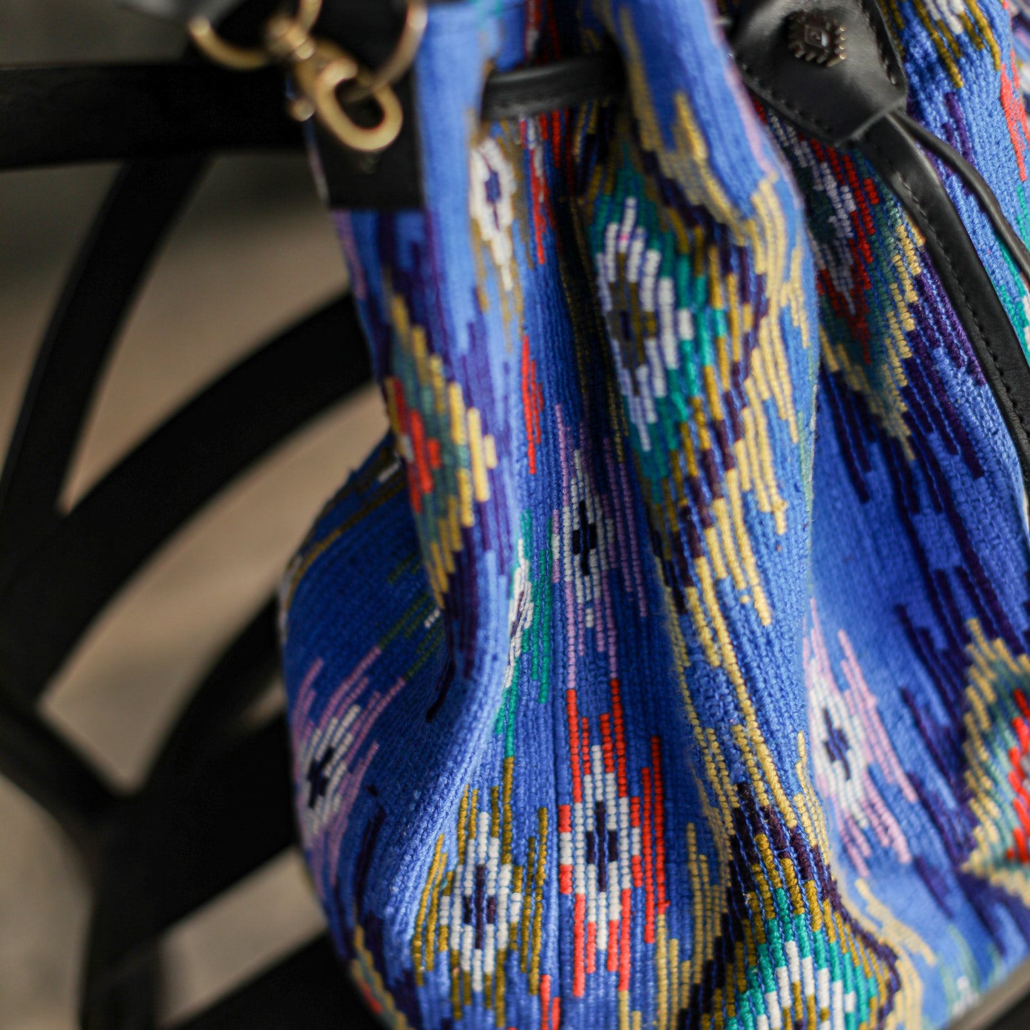 DRAWSTRING BUCKET BAG - OOAK HUIPIL - BLACK - NO. 19319