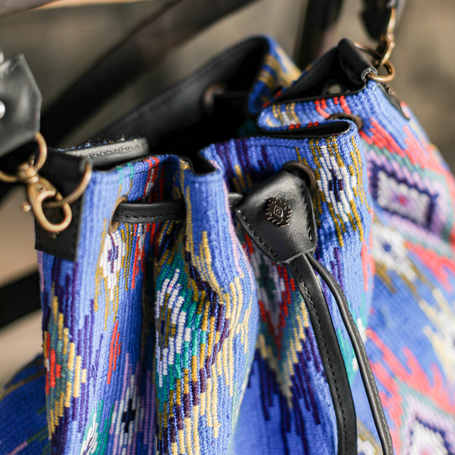 DRAWSTRING BUCKET BAG - OOAK HUIPIL - BLACK - NO. 19319