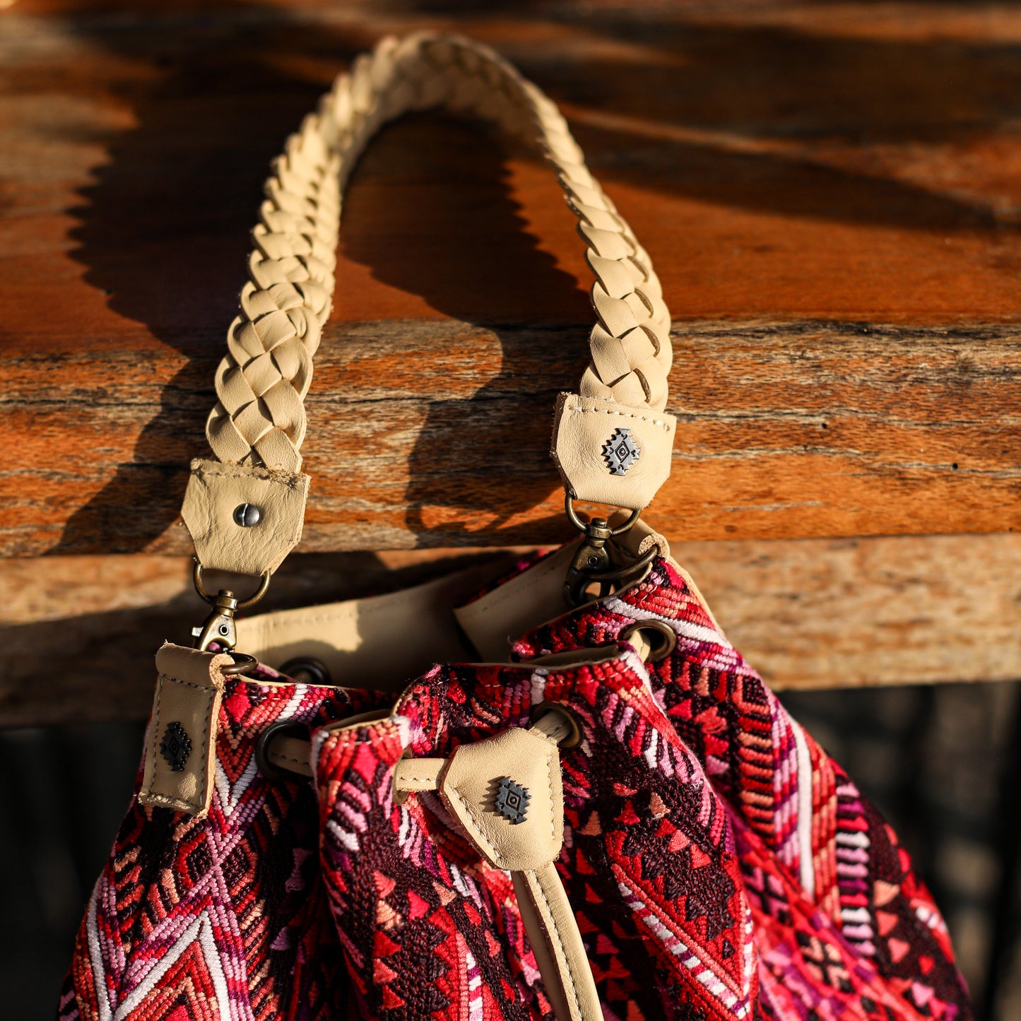 DRAWSTRING BUCKET BAG - OOAK HUIPIL - BUTTER - NO. 19080