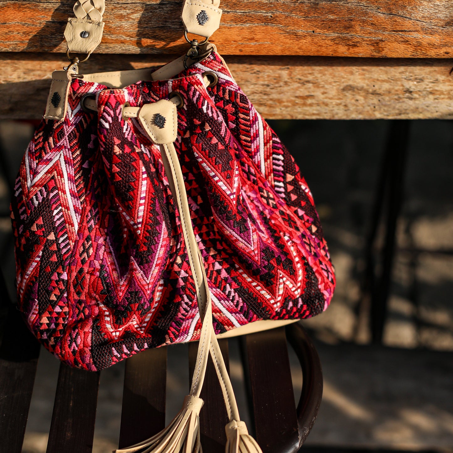 DRAWSTRING BUCKET BAG - OOAK HUIPIL - BUTTER - NO. 19080