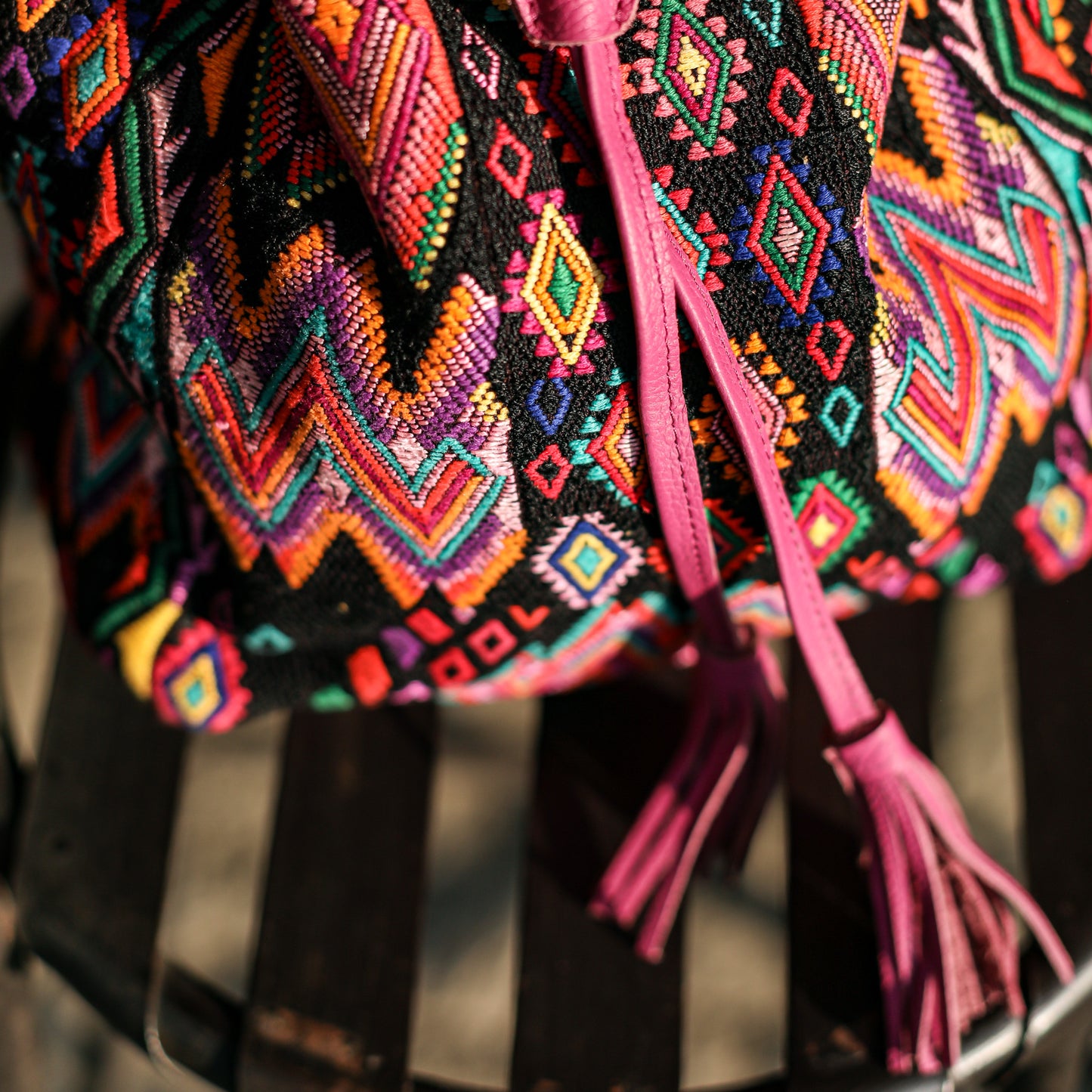 DRAWSTRING BUCKET BAG - OOAK HUIPIL - BABY RHINO - NO. 19078