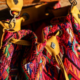 DRAWSTRING BUCKET BAG - OOAK HUIPIL - MUSTARD - NO. 19077