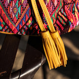 DRAWSTRING BUCKET BAG - OOAK HUIPIL - MUSTARD - NO. 19077