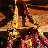DRAWSTRING BUCKET BAG - OOAK HUIPIL - MUSTARD - NO. 19077