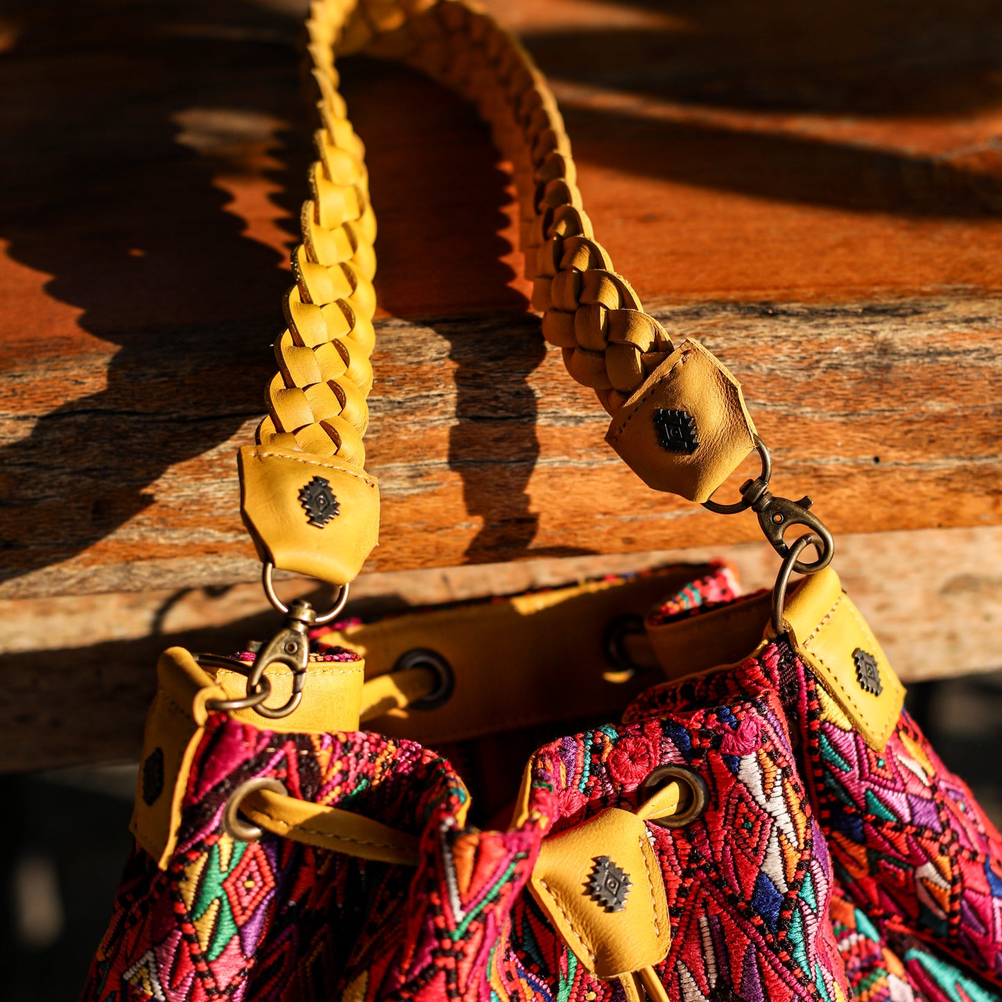 DRAWSTRING BUCKET BAG - OOAK HUIPIL - MUSTARD - NO. 19077