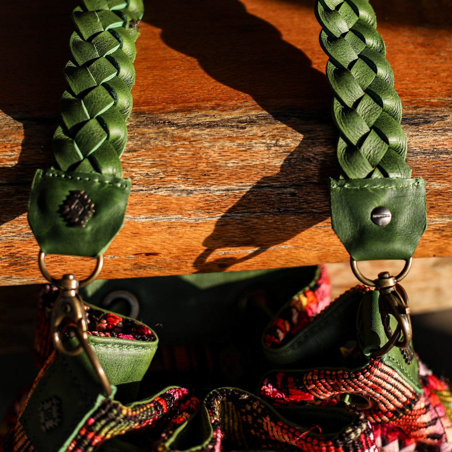 DRAWSTRING BUCKET BAG - OOAK HUIPIL - EMERALD - NO. 19072