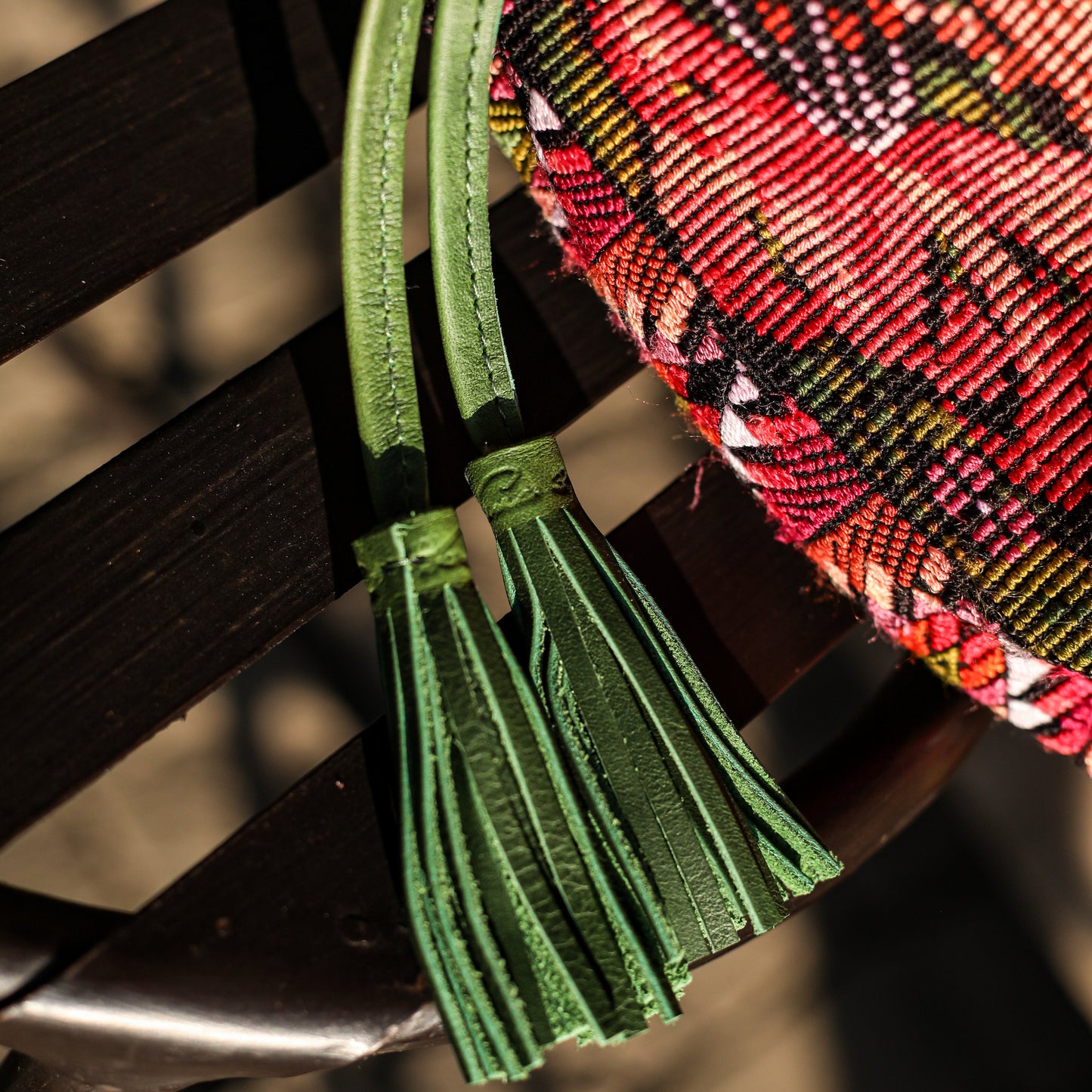 DRAWSTRING BUCKET BAG - OOAK HUIPIL - EMERALD - NO. 19072