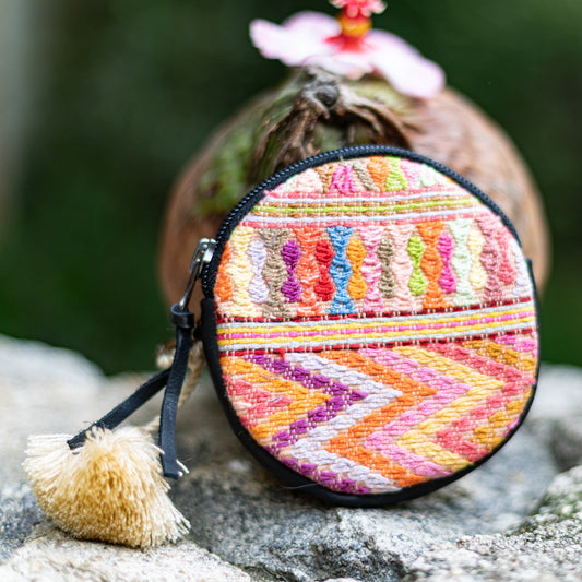 CIRCLE COIN PURSE - OOAK HUIPIL - BLACK - NO. 17530