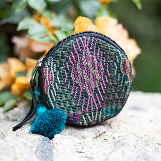 CIRCLE COIN PURSE - OOAK HUIPIL - BLACK - NO. 17523