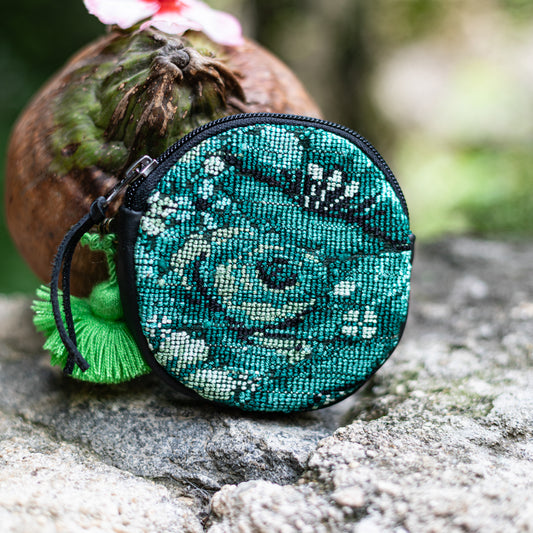 CIRCLE COIN PURSE - OOAK HUIPIL - BLACK - NO. 17527