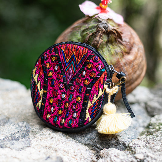 CIRCLE COIN PURSE - OOAK HUIPIL - BLACK - NO. 17531