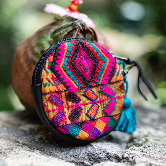 CIRCLE COIN PURSE - OOAK HUIPIL - BLACK - NO. 17524