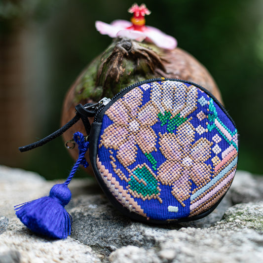 CIRCLE COIN PURSE - OOAK HUIPIL - BLACK - NO. 17525