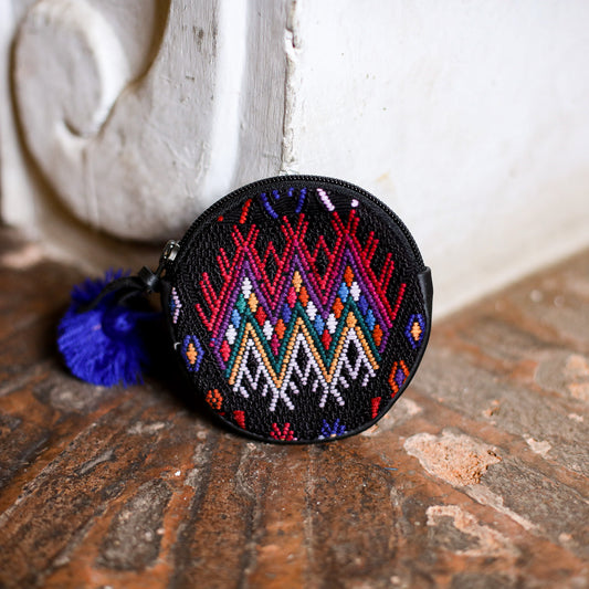CIRCLE COIN PURSE - OOAK HUIPIL - BLACK - NO. 19042
