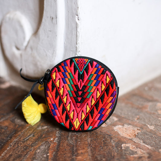 CIRCLE COIN PURSE - OOAK HUIPIL - BLACK - NO. 19043