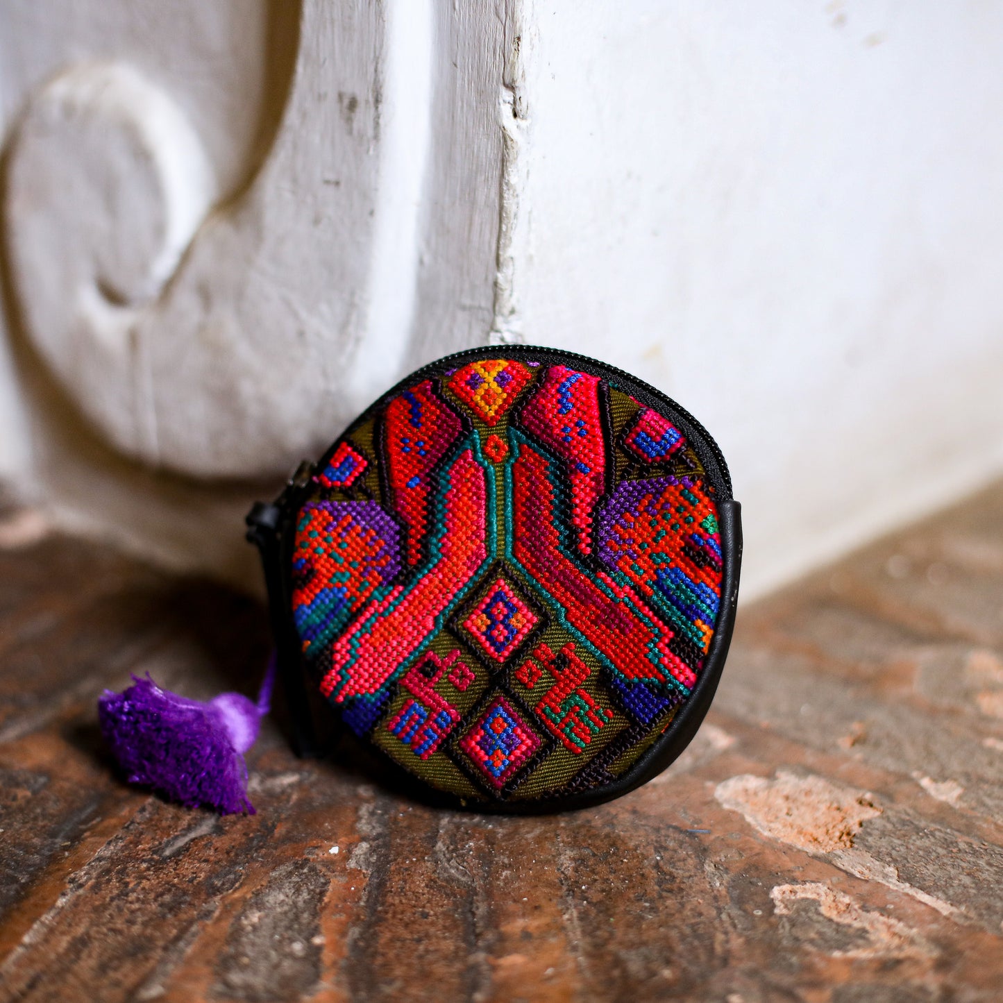 CIRCLE COIN PURSE - OOAK HUIPIL - BLACK - NO. 19045