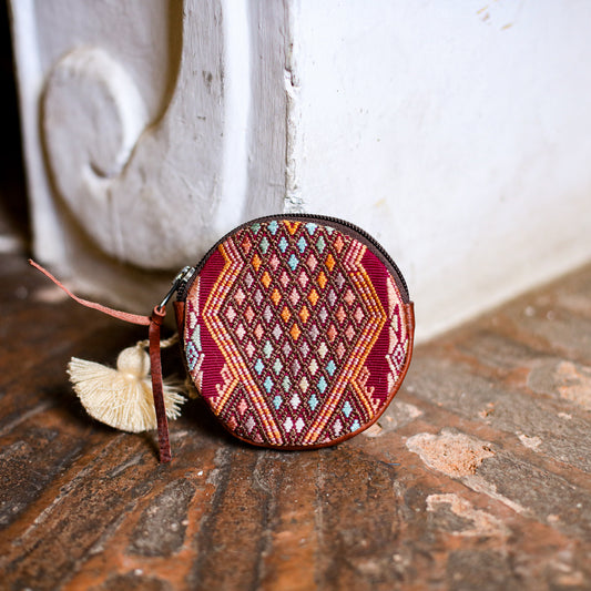 CIRCLE COIN PURSE - OOAK HUIPIL - COPPER - NO. 19062