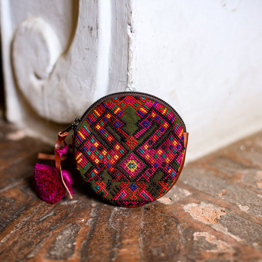 CIRCLE COIN PURSE - OOAK HUIPIL - COPPER - NO. 19063