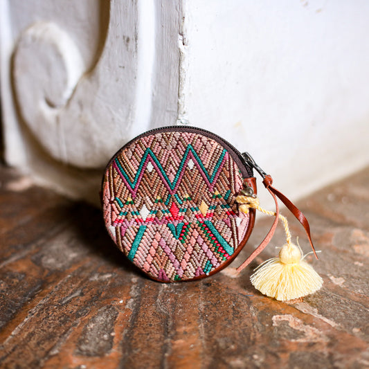 CIRCLE COIN PURSE - OOAK HUIPIL - COPPER - NO. 19064