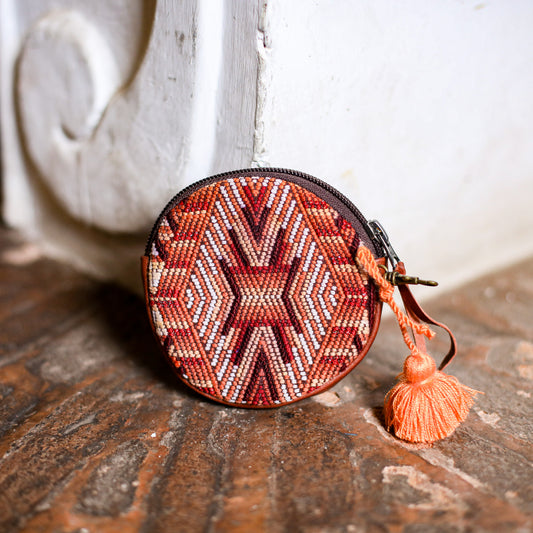 CIRCLE COIN PURSE - OOAK HUIPIL - COPPER - NO. 19065