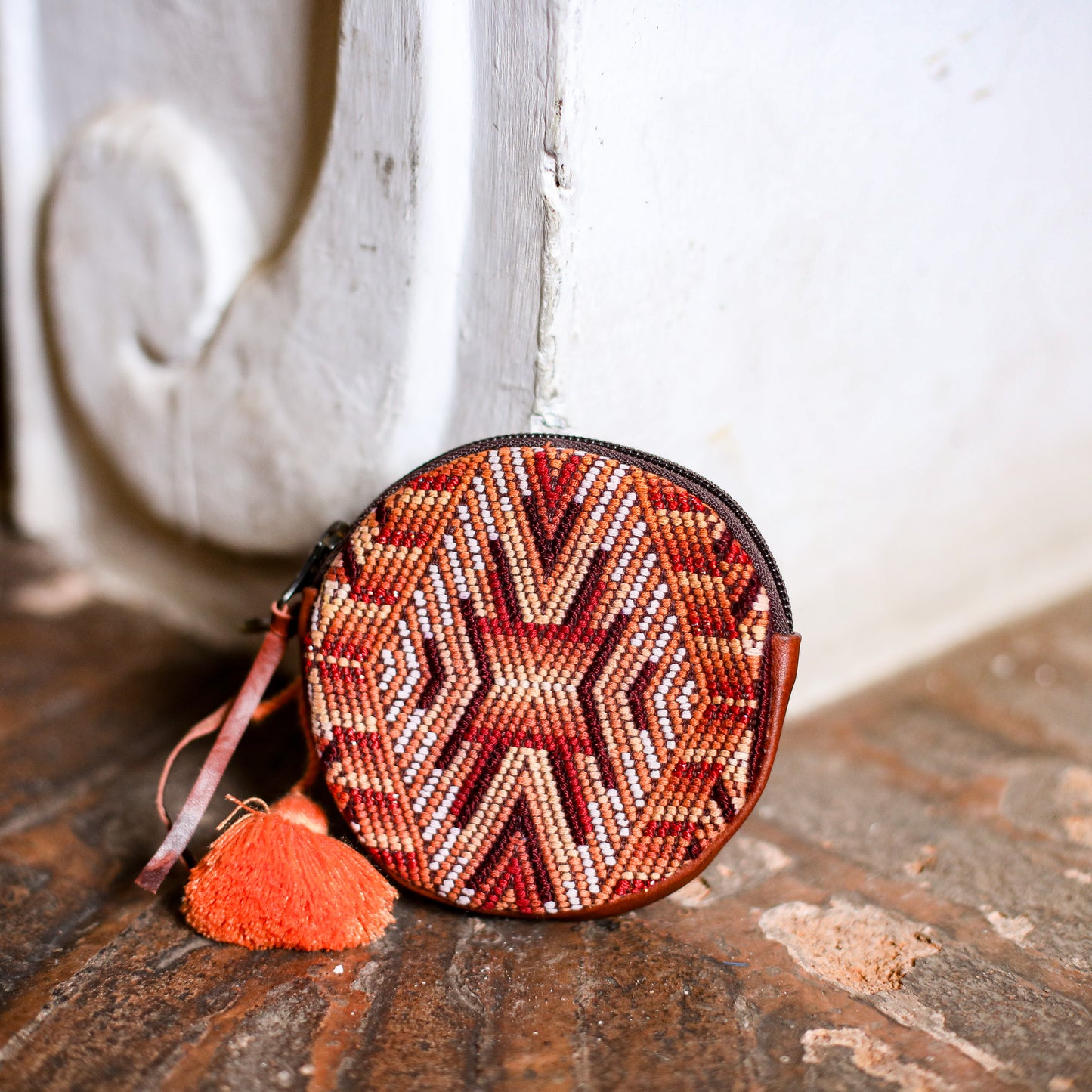 CIRCLE COIN PURSE - OOAK HUIPIL - COPPER - NO. 19065