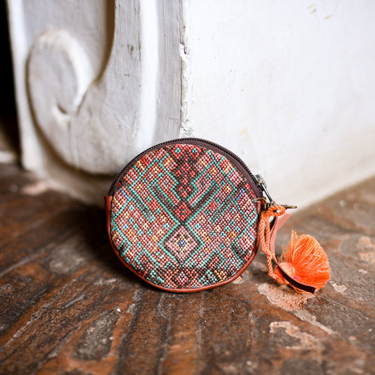 CIRCLE COIN PURSE - OOAK HUIPIL - COPPER - NO. 19066