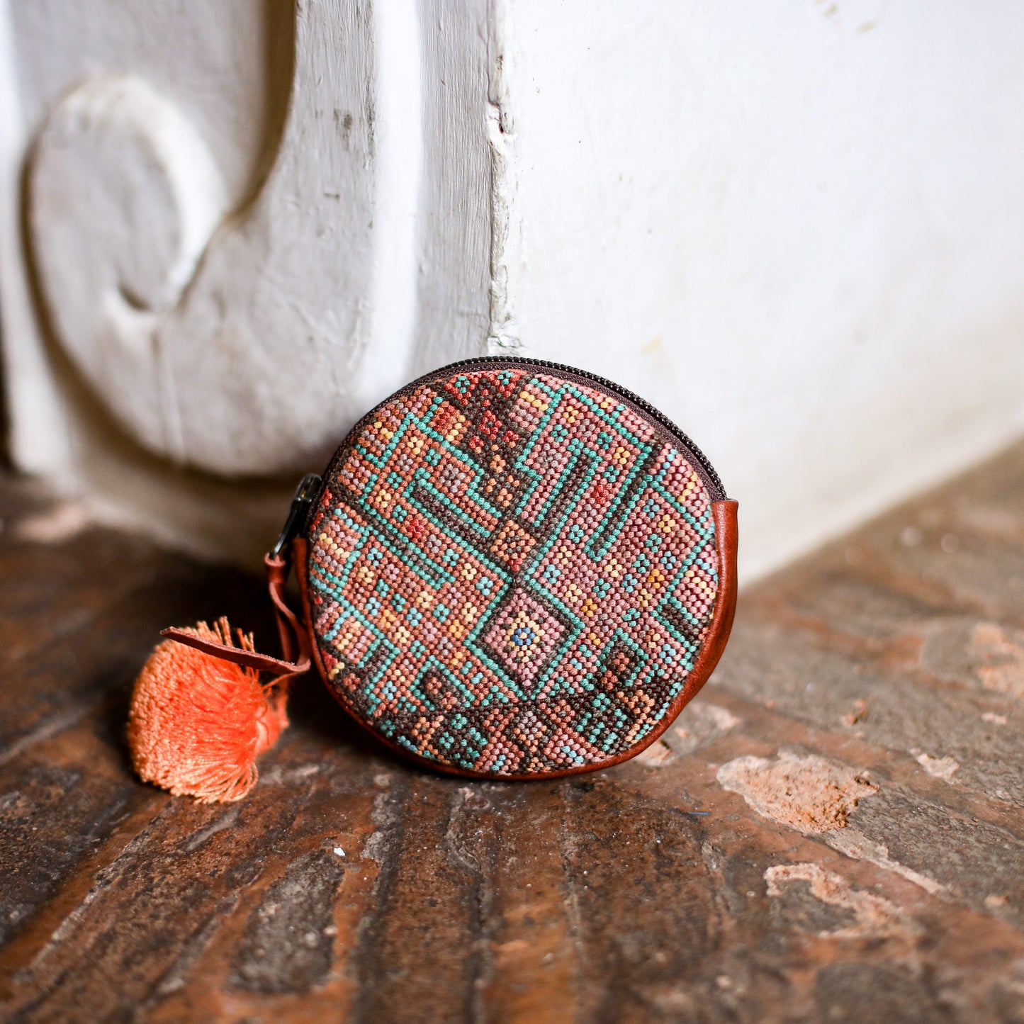 CIRCLE COIN PURSE - OOAK HUIPIL - COPPER - NO. 19066