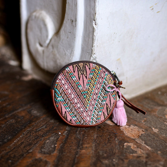CIRCLE COIN PURSE - OOAK HUIPIL - COPPER - NO. 19067