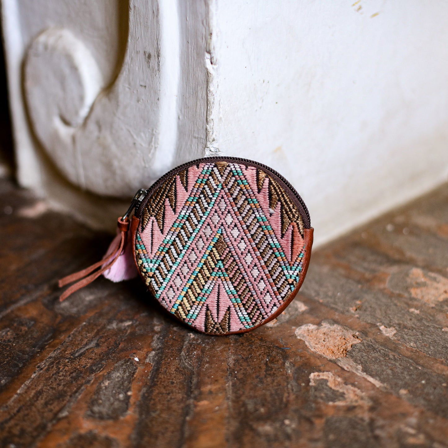 CIRCLE COIN PURSE - OOAK HUIPIL - COPPER - NO. 19067