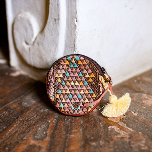 CIRCLE COIN PURSE - OOAK HUIPIL - COPPER - NO. 19068