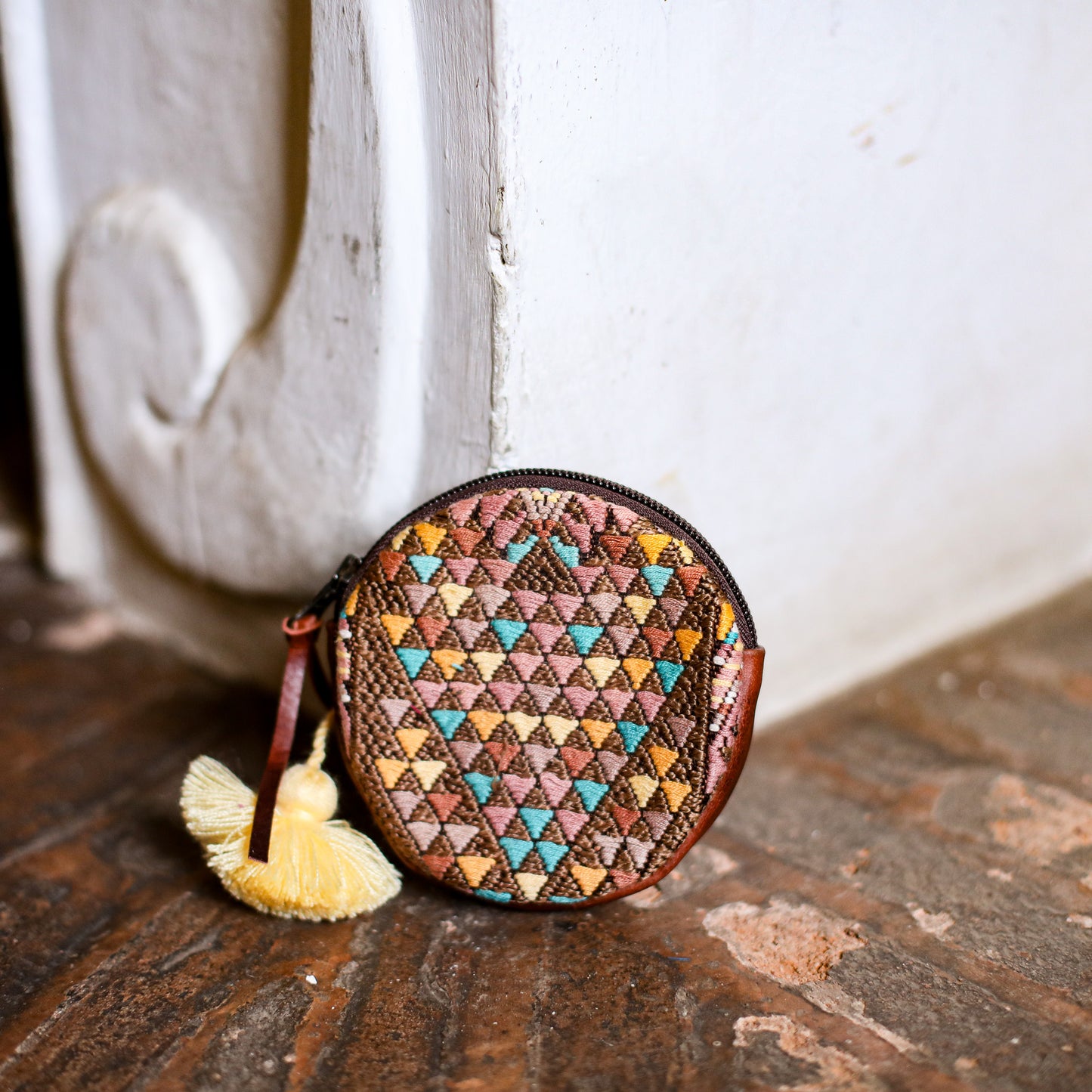 CIRCLE COIN PURSE - OOAK HUIPIL - COPPER - NO. 19068