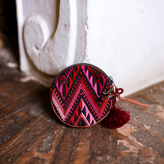 CIRCLE COIN PURSE - OOAK HUIPIL - COPPER - NO. 19069