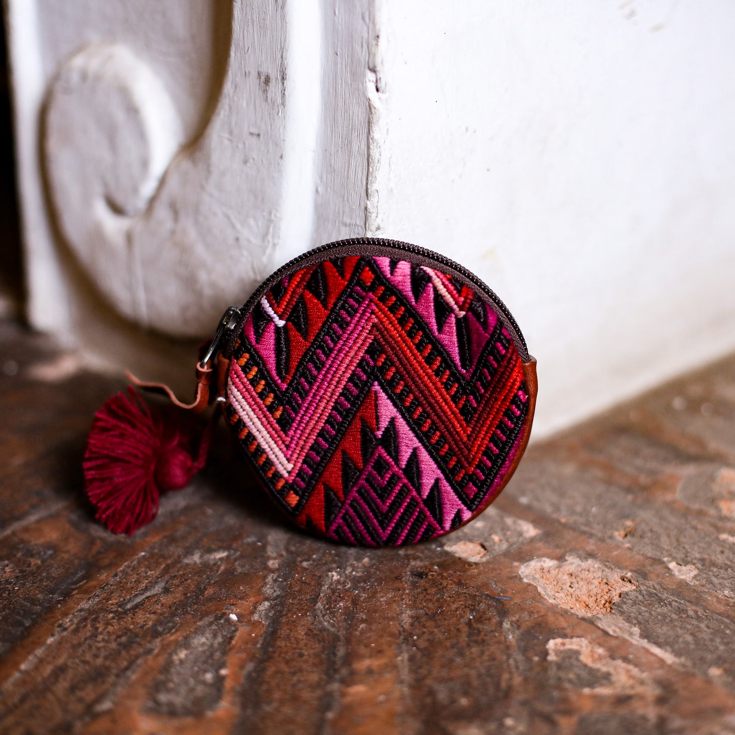 CIRCLE COIN PURSE - OOAK HUIPIL - COPPER - NO. 19069