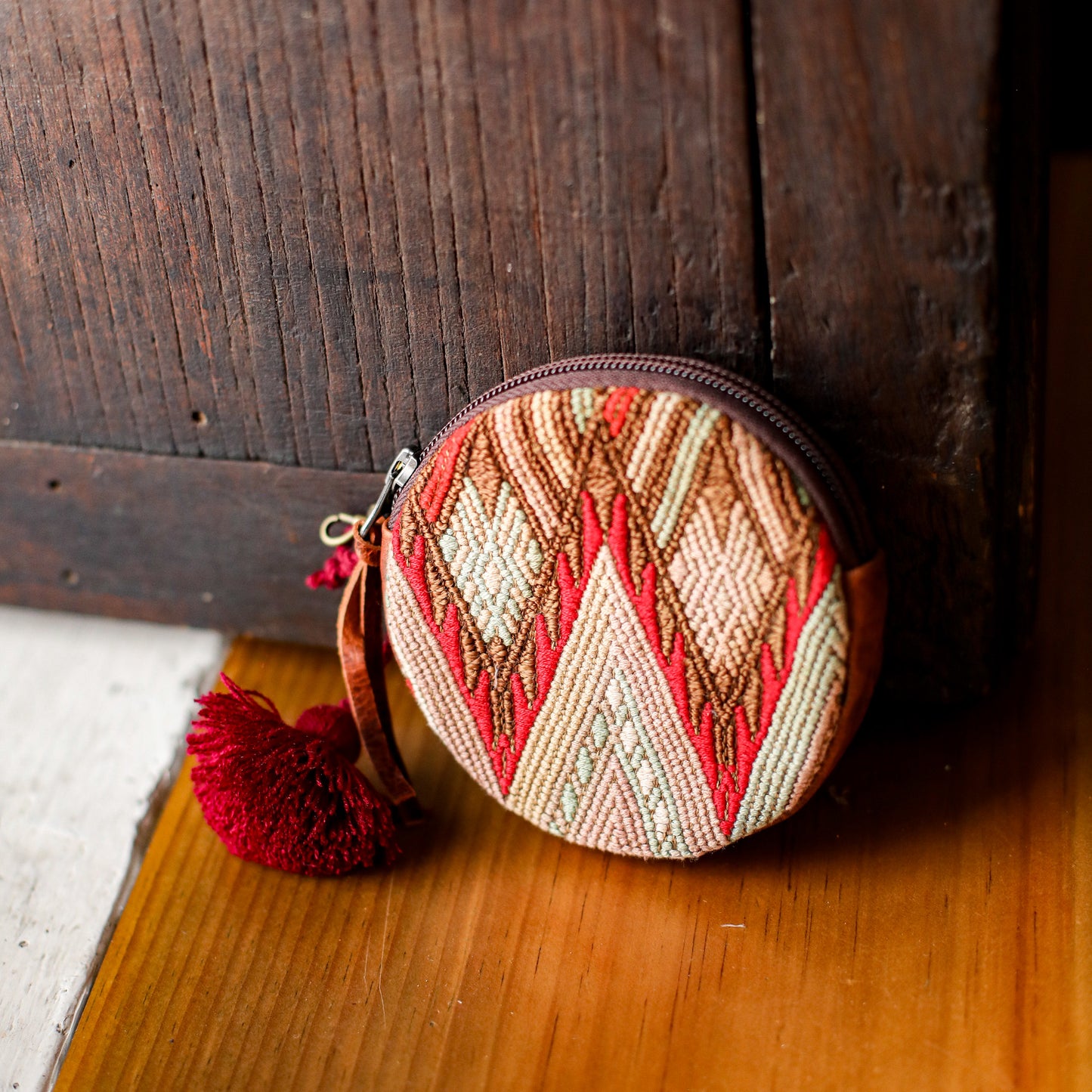 CIRCLE COIN PURSE - OOAK HUIPIL - HONEY - NO. 19053